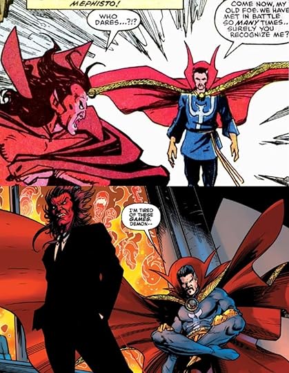 Mephisto confronts Doctor Strange in the Marvel comics.