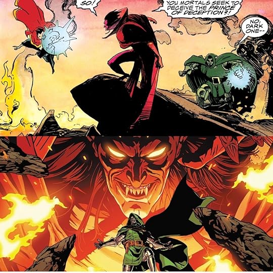 Mephisto battles Doctor Doom, his sworn enemy.