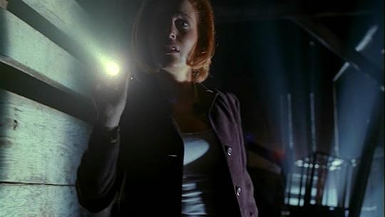 scully shines a flashlight in a dark place in x files underrated episode roadrunners