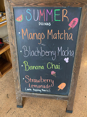 juice menu board at My Place Coffee and Juice in Santa Maria, California