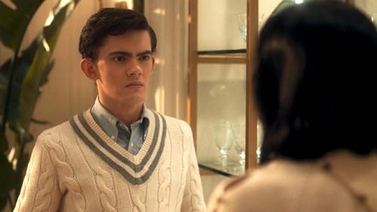 Teen dressed like a boating preppy white vest on Agatha All Along