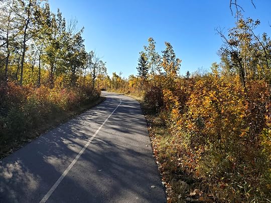 walking along the bike path, near the river