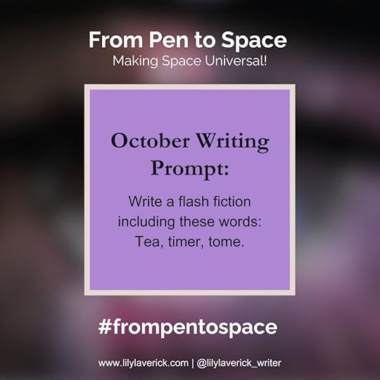 October Writing Prompt graphic for writers. This image encourages creativity with a challenge to write a flash fiction piece using the words: