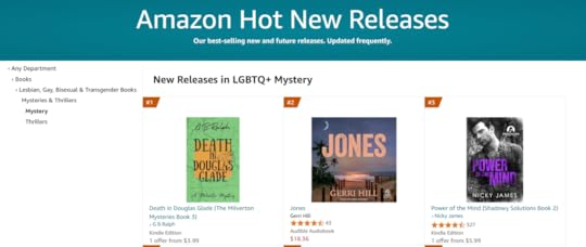 Amazon Hot Releases in LGBTQ+ Mystery showing Death in Douglas Glade by G B Ralph in position 1.