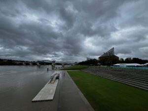 Tennessee River very high under a cloudy sky