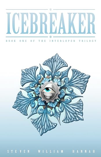 The cover of 'Icebreaker' by Steven William Hannah: a baroque snowflake with an eye at its centre on a pale blue background.