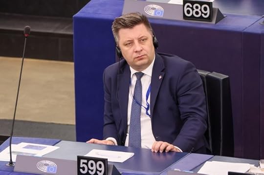 PiS MEP Michał Dworczyk in the meeting room in Strasbourg, July 2024 / Leszek Szymański / PAP