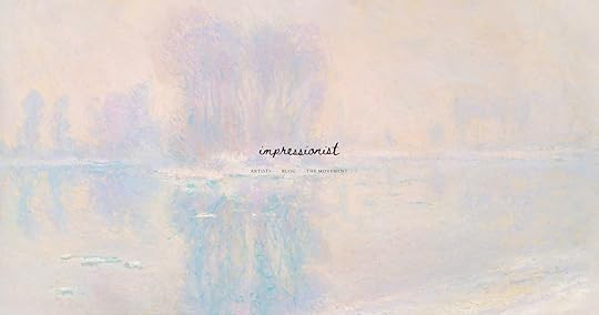 a screenshot of the Impressionist WordPress.com theme homepage with a pastel watercolor image and black text
