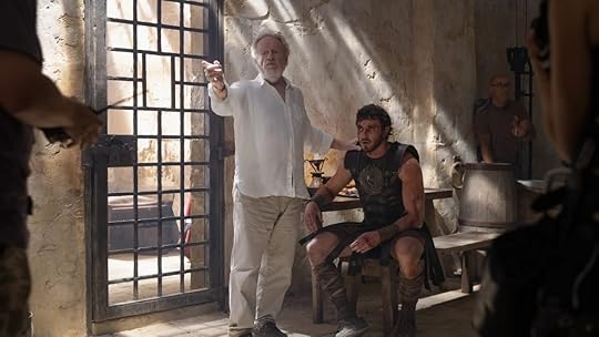 Ridley Scott directing Paul Mescal on the set of Gladiator II.
