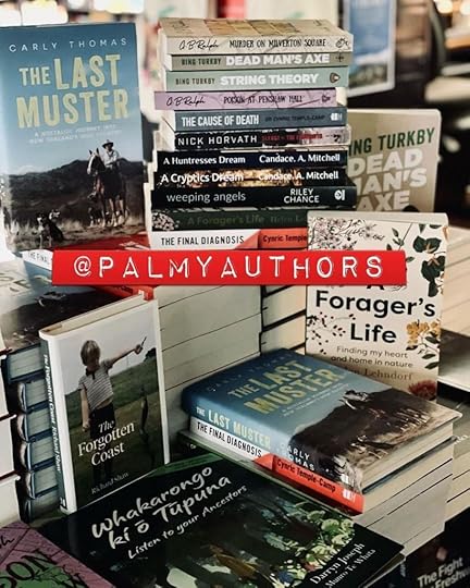 Stack of books labelled Palmy Authors