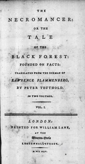 Title page from the first edition and first volume of The Necromancer; or, The Tale of the Black Forest.