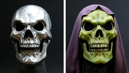 Side-by-side comparison of plastic Skeletor mask to more detailed reworked mask.