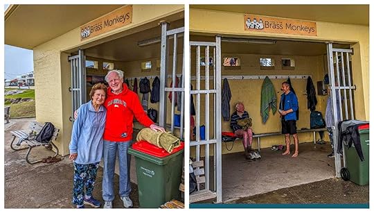 Two photos of the Brass Monkeys building. Owen and Angela on the left, the interior with two other members on the right. 