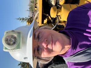 Author wearing a mining helmet