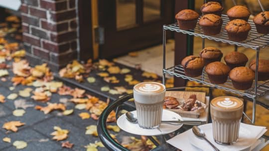 muffins and latte in a bakery
