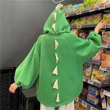 Dinosaur Sweatshirt Women Hoodies 2023 Loose Korean Sculpture Girlfriends Autumn Winter Sisters Outfit Big Fleece Hooded Jacket