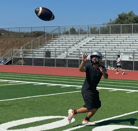 Marcos Mendoza catches a short pass for North County during a recent practice. (John Devine -- Monterey Herald)