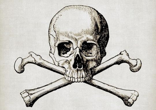 Vintage black-and-white artwork of a skull and bones.
