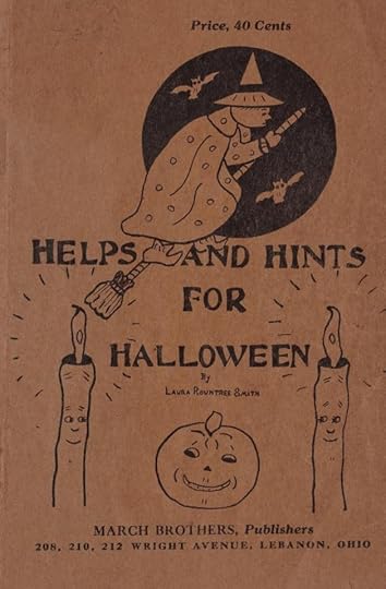 Cover for Helps and Hints for Halloween. The cover is orange, and the black cover art depicts a flying witch, candles, and a pumpkin.