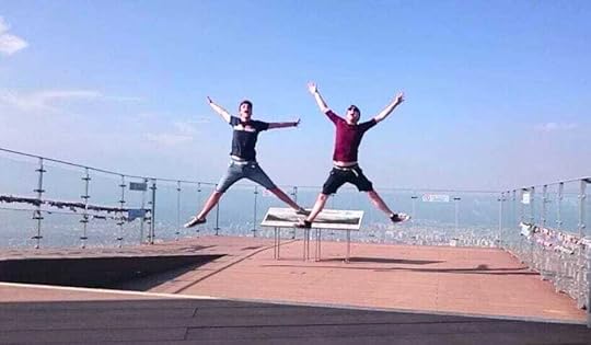 Two of my sons having fun on the observatory deck at Apsan Daegu South Korea