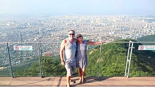 The backpacking husband and I at Apsan observatory deck