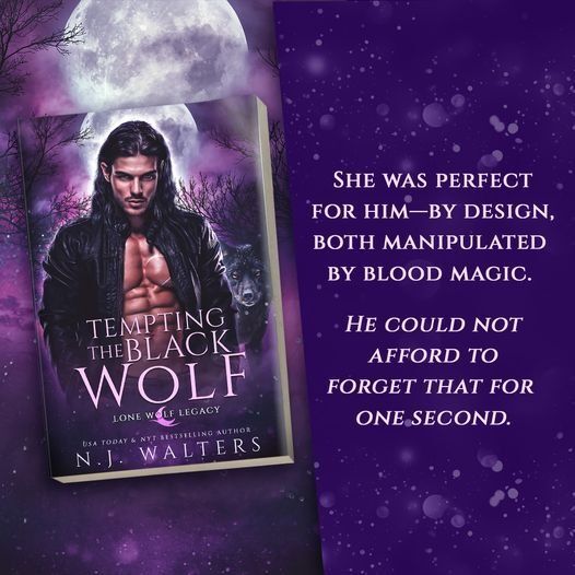 This may contain: a book cover for tempting the black wolf by n j waters with an image of a wolf