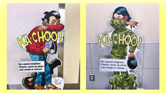 wall sign graphic drawings of sick employees at work