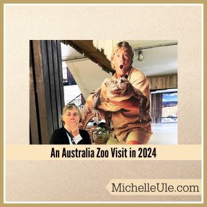 Michelle Ule and a Steve Irwin cardboard cutout