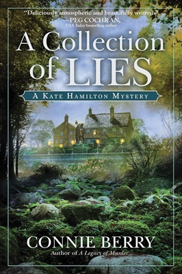 Book cover: a stately English country home, drifting mist, and mossy rocks.