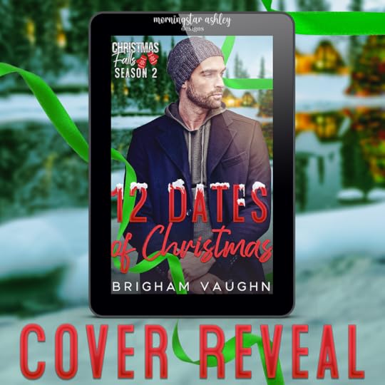 Snowy background with cottage. Cover image of 12 Dates of Christmas ebook. Cover reveal