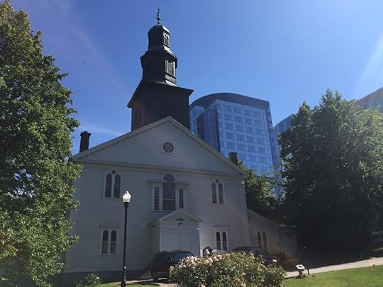 St. Paul’s Church, pink roses, blue sky