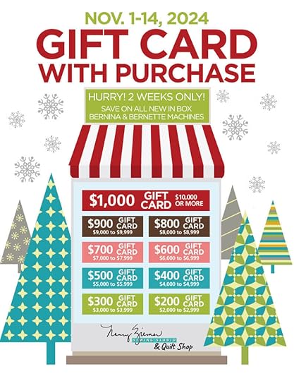 Gift Card with Purchase November 1-14, 2024 at The Nancy Zieman Sewing Studio in Downtown Beaver Dam WI