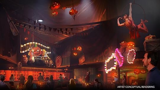 A horror themed bar rendering with jack-o-lantern theming.