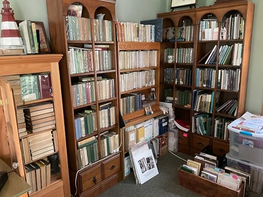 Bookshelves filled with Mary Beth's L.M. Montgomery collection 