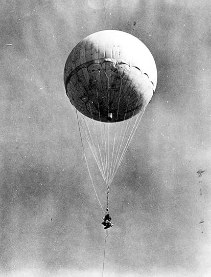 Japanese Fu-go bomb-carrying balloon reinflated at Moffett Field, CA, after it had been shot down by a US Navy aircraft, 10 January 1945 (US Army photo A 37180C)