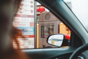 Car in restaurant drive-thru