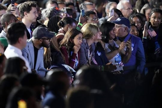 Supporters react after it was announced that Democratic presidential nominee Vice President Kamala Harris would not speak at election night campaign watch party