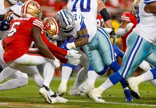 Dallas Cowboys' Ezekiel Elliott (15) scores a touchdown against the San Francisco 49ers in the second quarter at Levi's Stadium in Santa Clara, Calif., on Sunday, Oct. 27, 2024. (Nhat V. Meyer/Bay Area News Group)