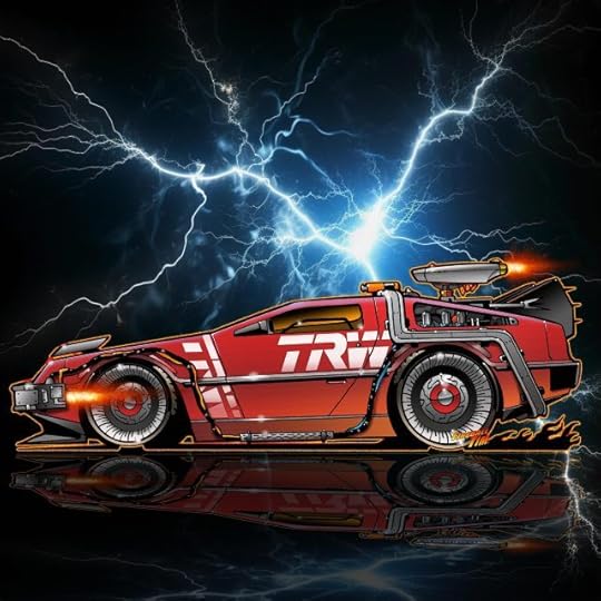 Delorean Red Steel Automotive Pop Culture Concept Art by Fireball Tim Garage