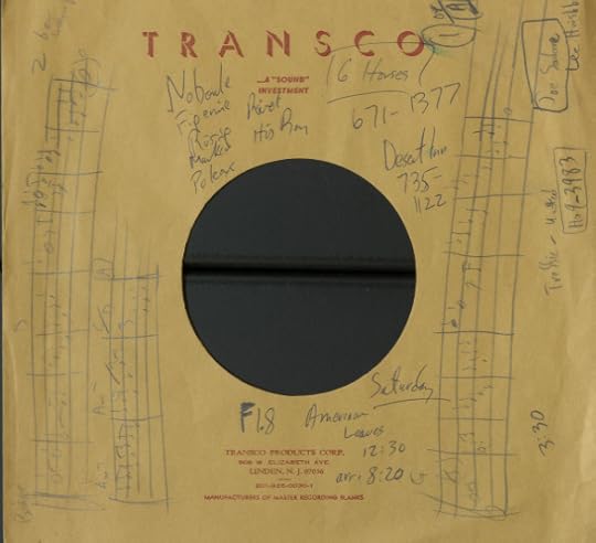 A beige master record sleeve from the Transco Corporation has handwriting and musical sketch notes written in pencil