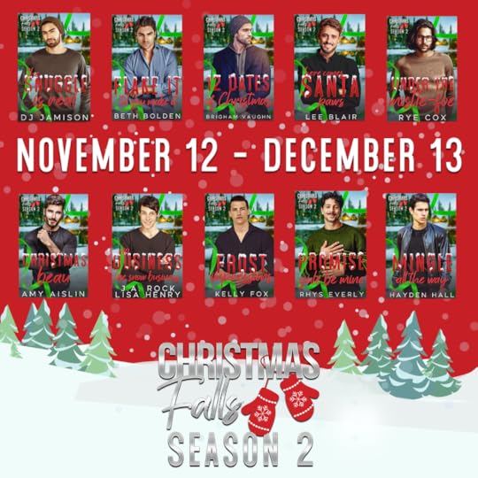 Red snow background with cartoon trees. Christmas Falls Season 2 November 12- December 13