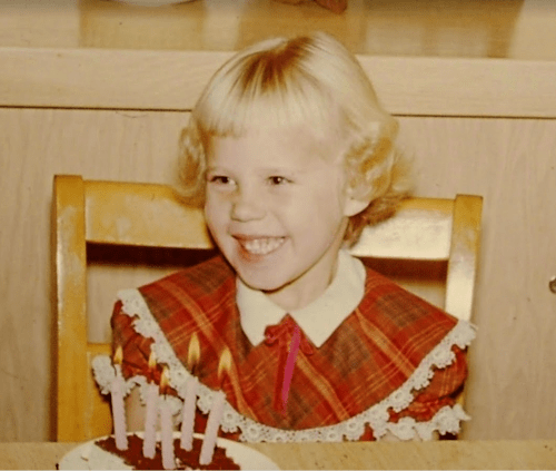 Linda with her birthday cake at age five