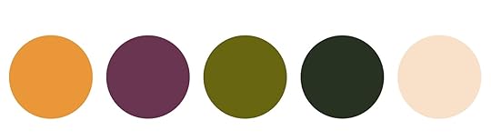 a yellow, purple, and green color palette with five different colored circles