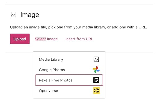 the Pexels Free Photos button selected in the WordPress.com editor