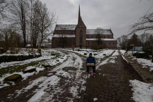 I sit in front of Amelungsborn Abbey.