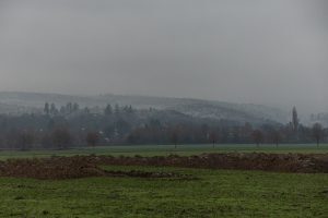 snow and fog over the hills