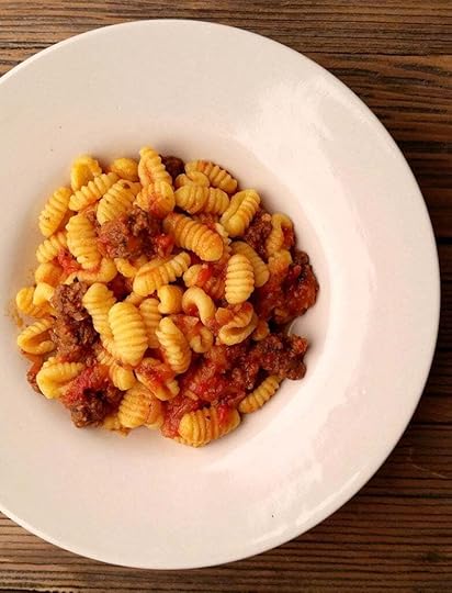 Bowl of malloreddus pasta with tomato sauce
