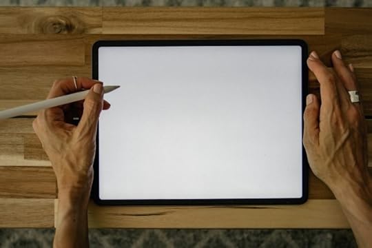 A tablet with a blank screen. New space, same shit