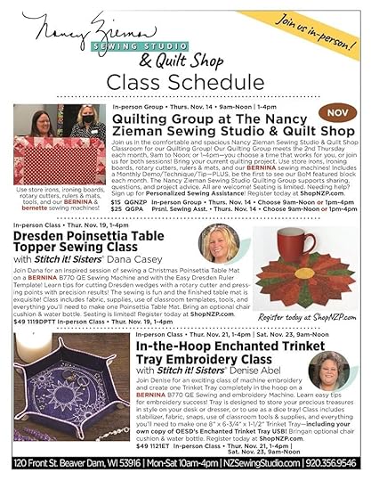 Nancy Zieman Sewing Studio and Quilt Shop Store Sewing Classes Schedule