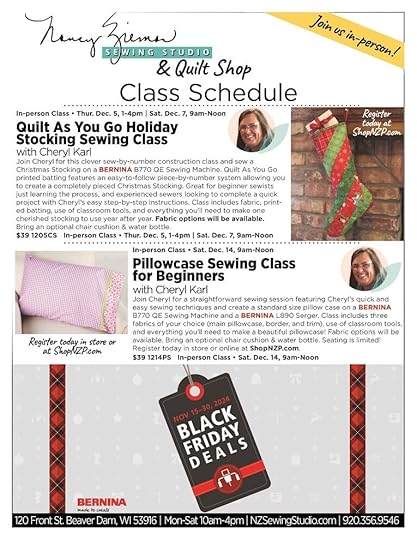 Nancy Zieman Sewing Studio and Quilt Shop Store Sewing Classes Schedule 11-13-24